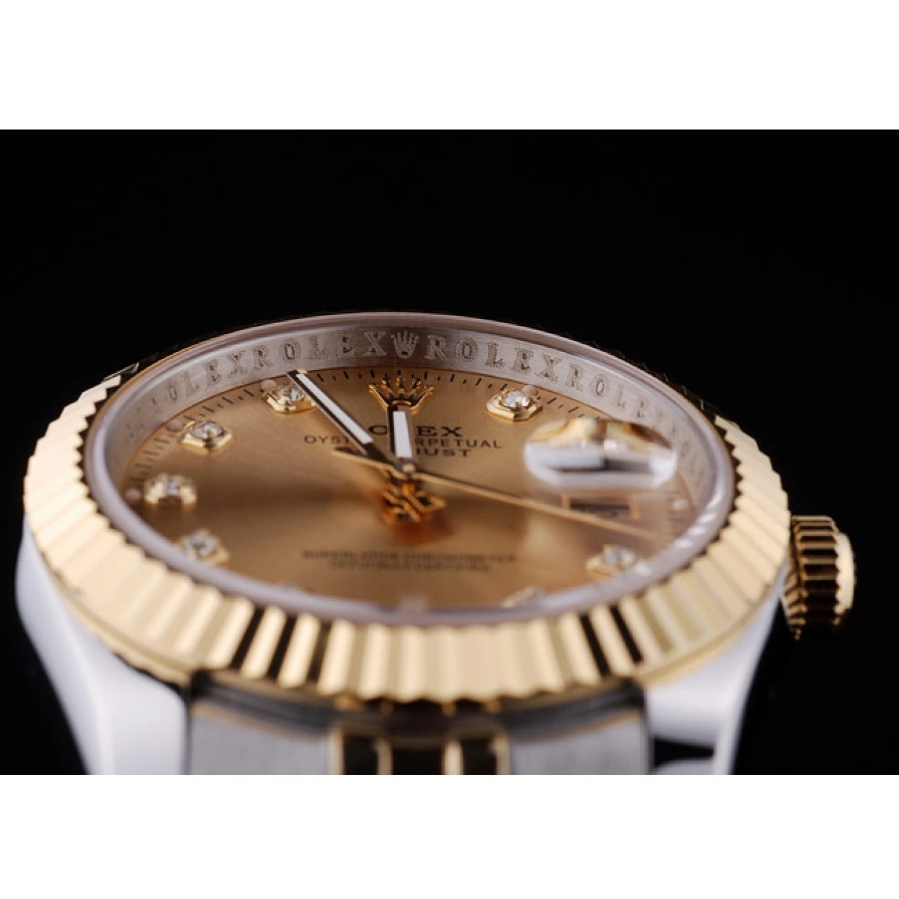 Aaa replica watch Datejust Rolex Ribbed Gold 7452 Bezel Dial Diamonds 0821
